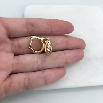 18K Gold Layered Oro Laminado Two-Tone Cut Out Cuboid Kids Earrings With Flower Design Wholesale 21.0591